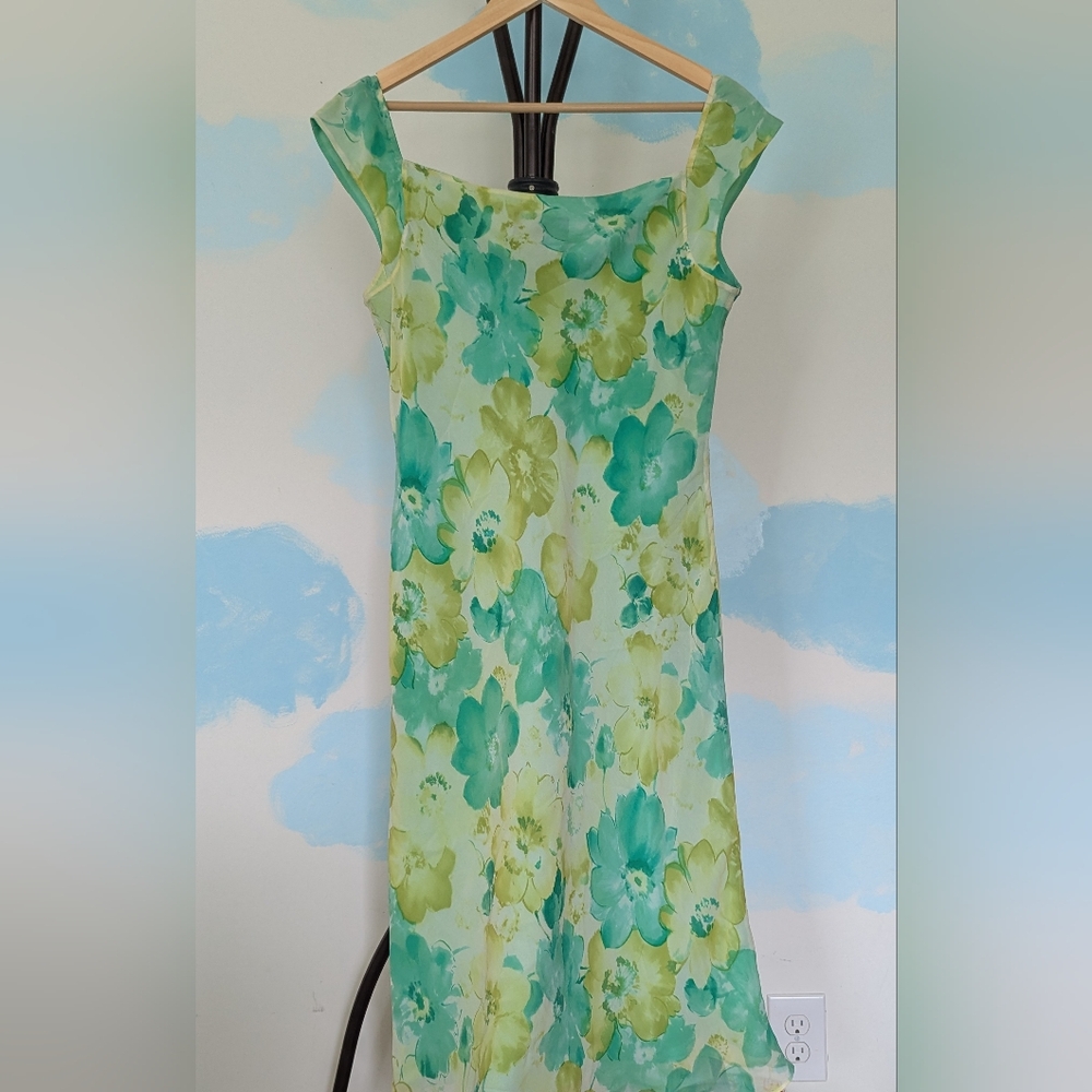 Spenser Jeremy Green Floral Silk Dress - Size 14 - Picture 4 of 5